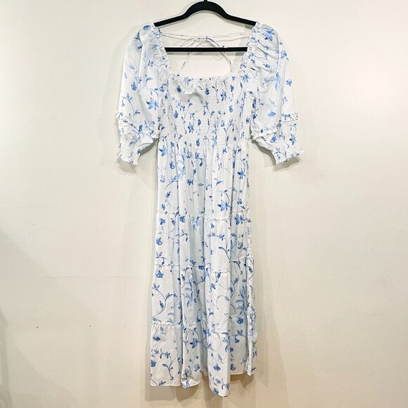 New Hill House Nesli 100% Cotton Floral Nap Dress Blue Botanical S $150 - Picture 4 of 7